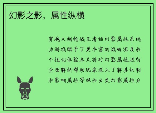 幻影之影,属性纵横